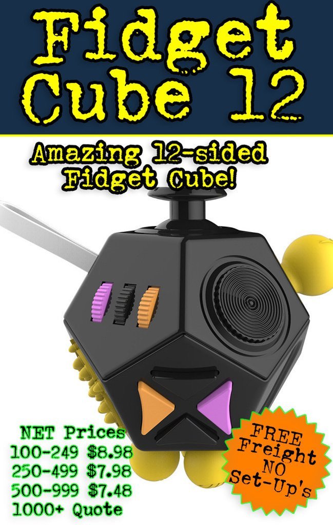 The Wonka 12 sided fidget cube for promotional products, trade shows, corporate gift and b2b marketing