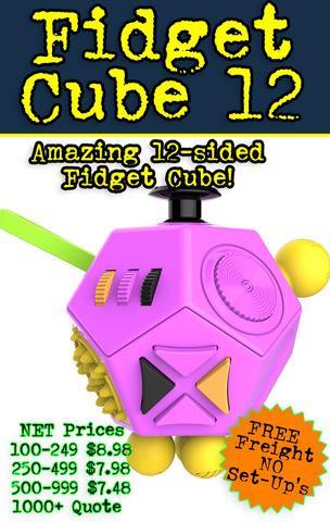 The Wonka 12 sided fidget cube for promotional products, trade shows, corporate gift and b2b marketing