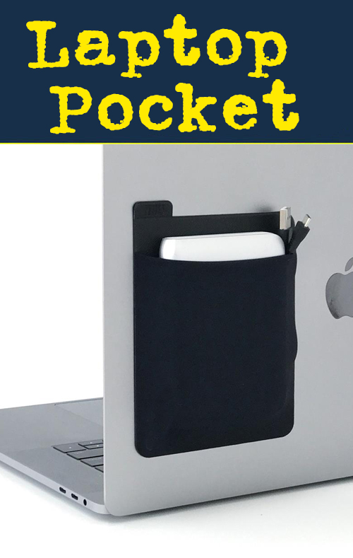 Fillit style laptop and tablet pocket. Washable adhesive allows the Laptop Pocket to be attached to any device. Get your logo on it.