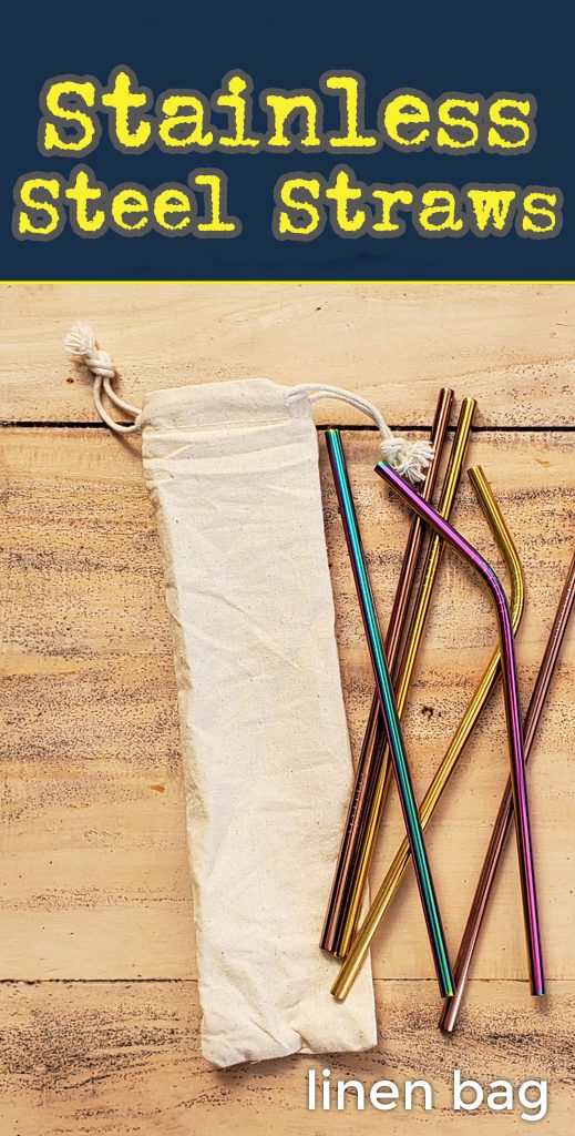 Linen Bag. Stainless steel drinking straws for promo. Bulk wholesale.
