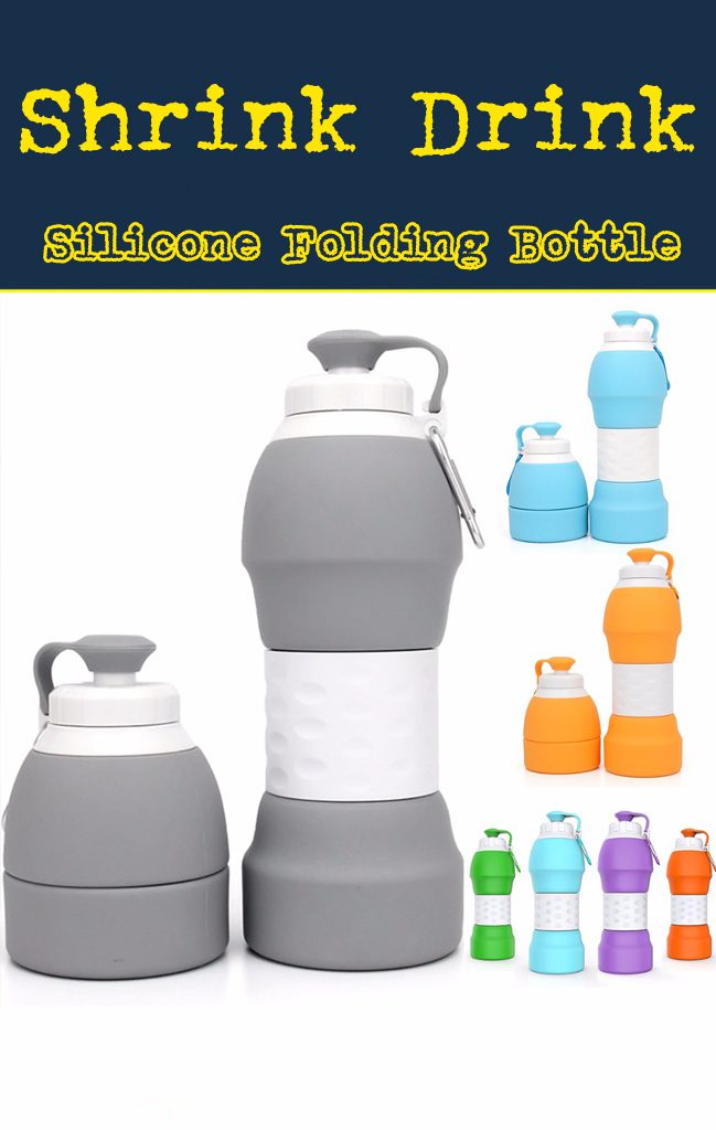 Shrink Drink folding silicone water bottle. Bulk promotional product.