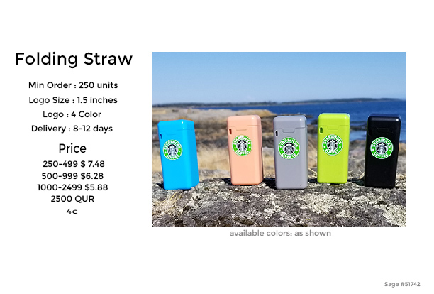 Get your logo on a folding cup, folding straw, folding water bottle or stainless steel drinking straw. Promo Motive