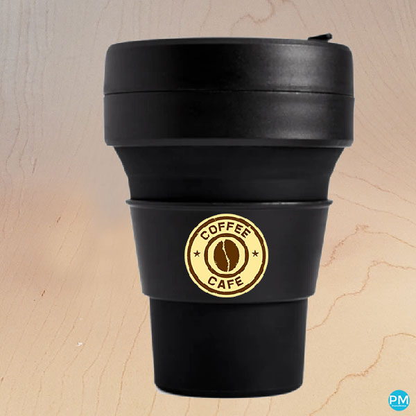 silicone folding collapsible coffee cup 12 ounce black