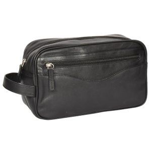 Black Leather travel shaving and make-up bags SL-14802