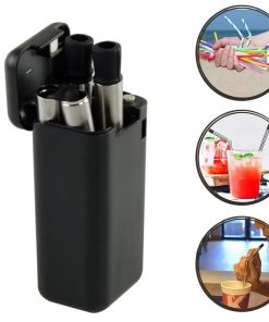 Black with Images Eco friendly Folding Drinking Straw Stainless Steel Collapsible Reusable