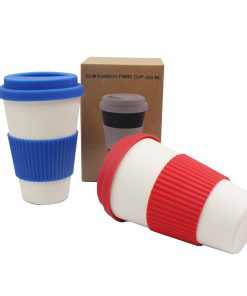 Blue and White, Red and White bamboo fiber reusable promotional coffee mugs