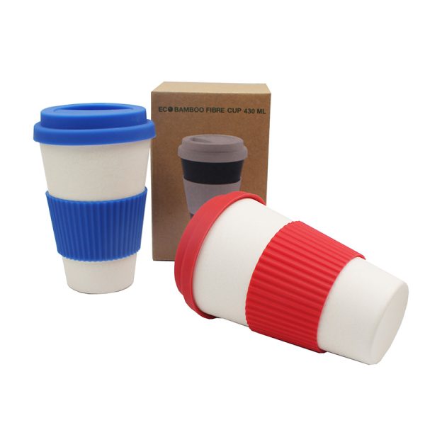 Blue and White, Red and White bamboo fiber reusable promotional coffee mugs