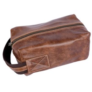 Leather travel shaving and make-up bags SL-14812