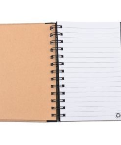Recycled paper imprinted eco friendly note book with pen promotional giveaway open