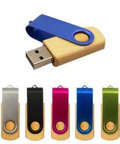 eco friendly bamboo wooden flash drives with recycled metal swivel cover