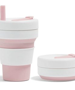 1 Travel 12oz Light Pink and White Custom Promotional Collapsible Cup