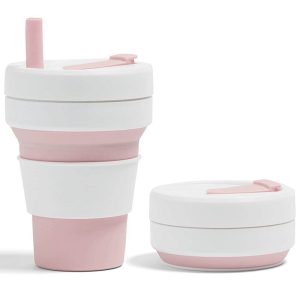 1 Travel 12oz Light Pink and White Custom Promotional Collapsible Cup