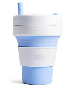 3 Biggie 16oz Light Blue and White Custom Promotional Collapsible Cup