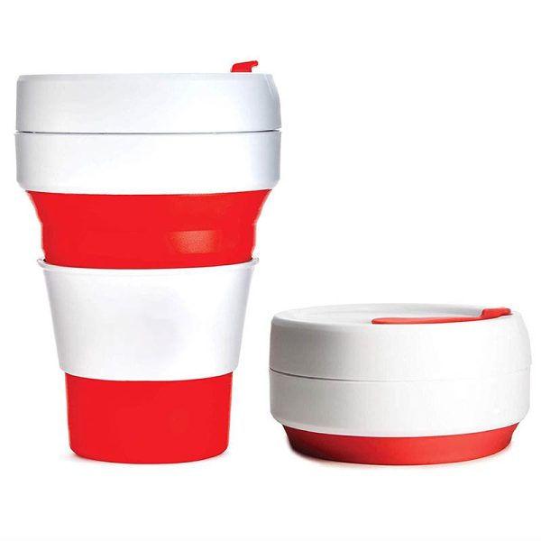 4 Travel 12oz Red and White Custom Promotional Collapsible Cup