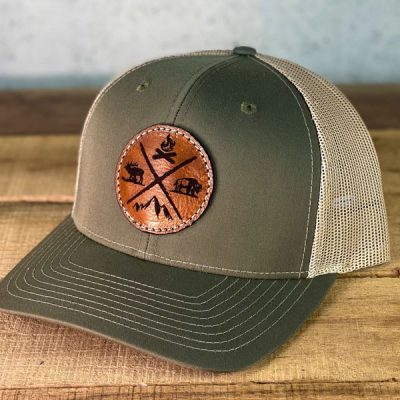 custom trucker hat with leather patch