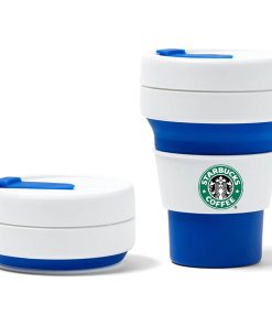 Blue and White silicone collapsible reusable travel cup