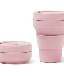 Carnation Pink silicone collapsible reusable travel cup