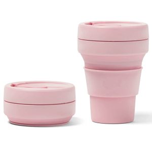 Carnation Pink silicone collapsible reusable travel cup