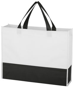 black and white non woven shopping tote with gusset