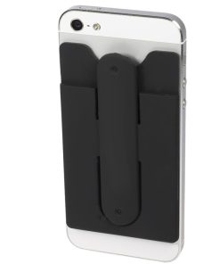 black snap card silicone phone wallet and stand