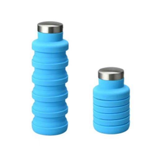 collapsible silicone reusable water bottle blue