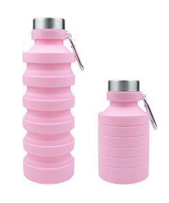 pink collapsible silicone reusable water bottle