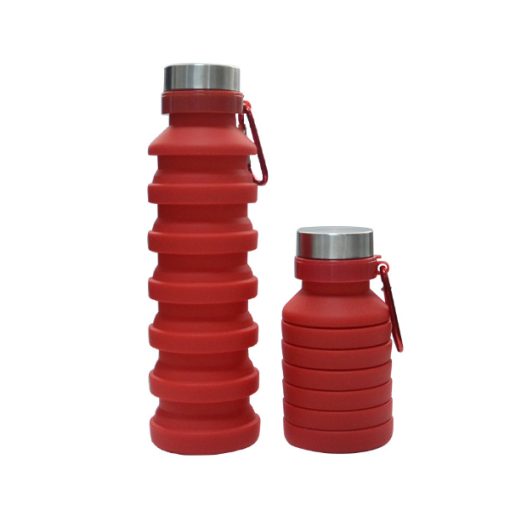 red packable collapsible silicone reusable water bottle
