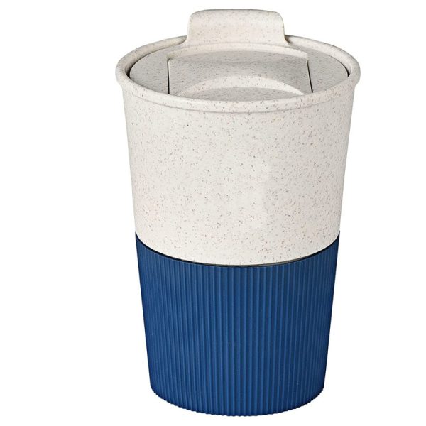 wheat straw cup with silicone sleeve and sliding lid blue