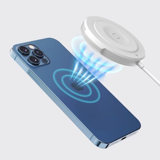 white wireless phone charger with phone
