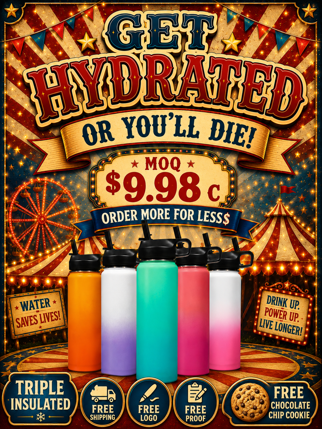 triple thermo water bottle with straw